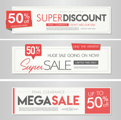 Super sale gray and red modern banner collection