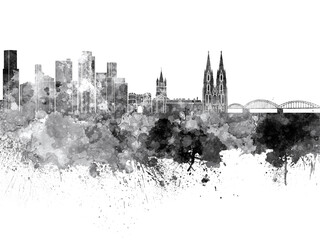 Fototapeta premium Cologne skyline in black watercolor on white background