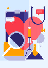 Poster with medical equipment. Placard design in abstract style.