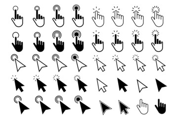 Hand cursor icons.Click vector icons. Hand click button.Clicking cursor.Pointer click icon.Computer mouse click cursor.Hand pointer click icon.Clicking cursor.