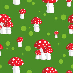 Seamless pattern. mushroom toadstool. Fly-agarics Row. Amanitas Pattern.