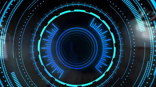 4k HUD Eye Scan Technology Interface Animation Blue human eye Loop Animation. man and machine. Futuristic digital interface. Digital screening eye, Security concept, cyber security, Technology.