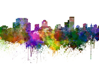 Columbia skyline in watercolor background