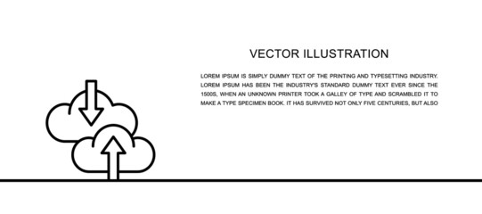 Vector cloud, data transfer, download, loading one line icon. Continuous one line illustration.