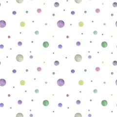 seamless pattern of delicate lilac-pink circles on a white background