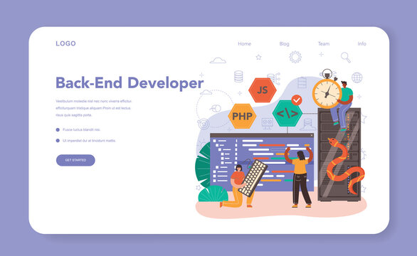 Back end development web banner or landing page. Software development