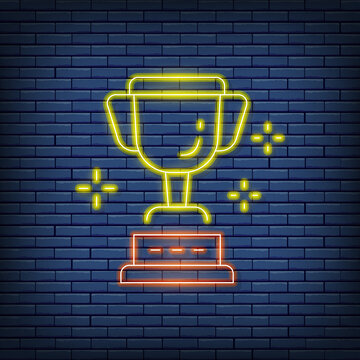 Vector Cup, Trophy, Award Neon Sign. Vector Illustration In Neon Style.