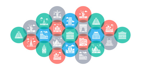 Travel Landmark flat vector illustration. Egypt, Italy, United Kingdom, France, India, USA concept for banner, website design or landing web page.