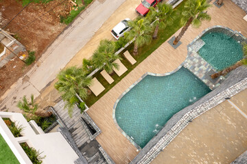 Top view of a hotel swimming pool
