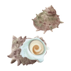 水彩タッチの殻付きサザエ