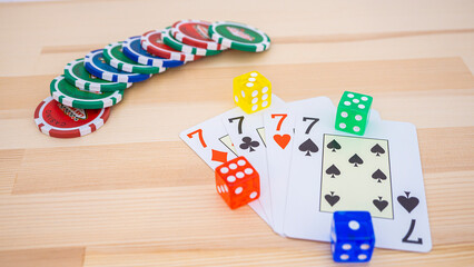 Playing cards and colorful dice_10