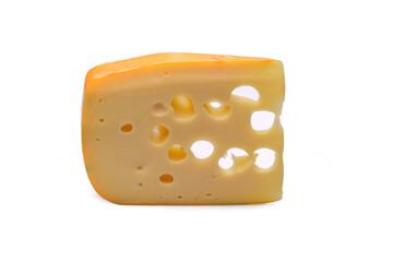 portion de fromage Leerdamer à trous sur fond blanc - 498223817