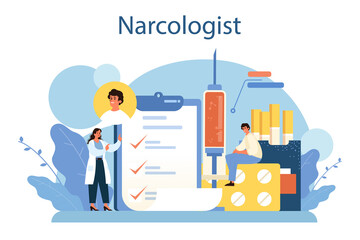 Naklejka premium Narcologist concept. Specialist provide help for people with addiction