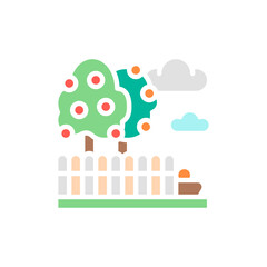 Vector fruit garden landscape white line icon. Symbol and sign illustration design.