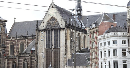 Amsterdam Dam Square Nieuwe Kerk Church Exterior View, Netherlands