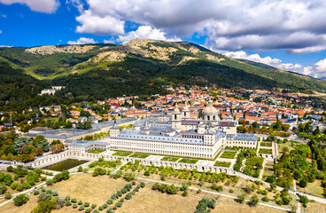Fototapeta na wymiar Aerial view of the Royal Monastery of San Lorenzo de El Escorial near Madrid, Spain