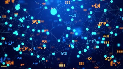 4K Loop Digital Network Data Nodes transforming and connection lines Animation. Communication technology Concept. New Generation Connecting people internet. 5G artificial intelligence internet. 3D - Powered by Adobe