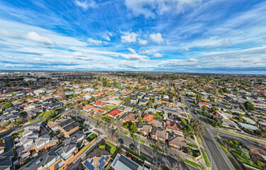 Fototapeta premium Aerial view of Southeast Melbourne, Australia. Melbourne skyline.