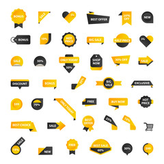 Vector stickers, price tag, banner, label. Coupon sale, offers and promotions vector template. Shop price tag, retail, commerce, business