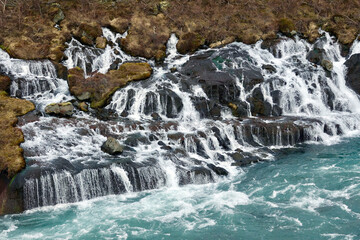 Rock formation of the Hraunfossar in Iceland