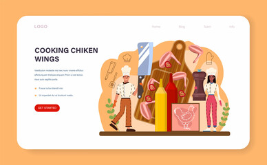 Buffalo wings web banner or landing page. Chicken wings cooking