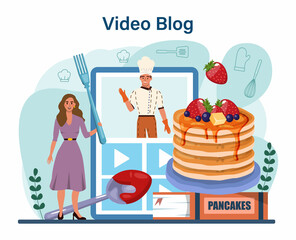 Pancake online service or platform. Tasty pancake for breakfast
