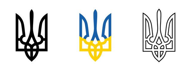 Vector trident. Ukrainian trident. State emblem of Ukraine on a white background. Vector illustration - obrazy, fototapety, plakaty
