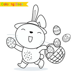 Colouring Easter bunny worksheet. Educational printable coloring worksheet. Vector set of easter bunny on white background. Motor skills education. Vector illustrations.