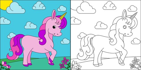 Beautiful unicorn suitable for children's coloring page vector illustration