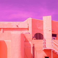 Minimalist architecture stylish space. Trendy colours combination. Pink and purple. Geometry and details
