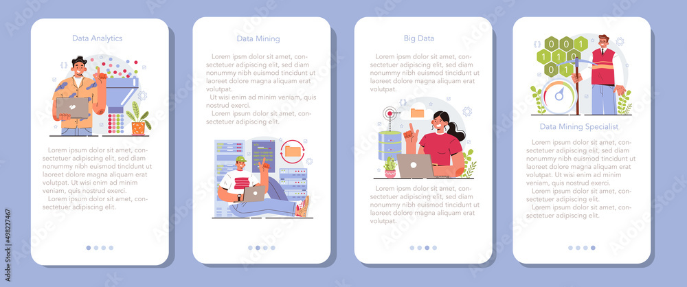 Poster big data mobile application banner set. mining and analyzing