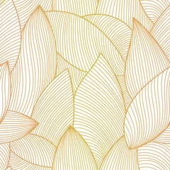 Muurstickers Tropische bladeren Vector gouden luxe naadloze patroon, bladeren achtergrond. Lijn bananenblad lijn kunsten, Hand getrokken schets ontwerp voor stof, print, dekking, banner en uitnodiging.