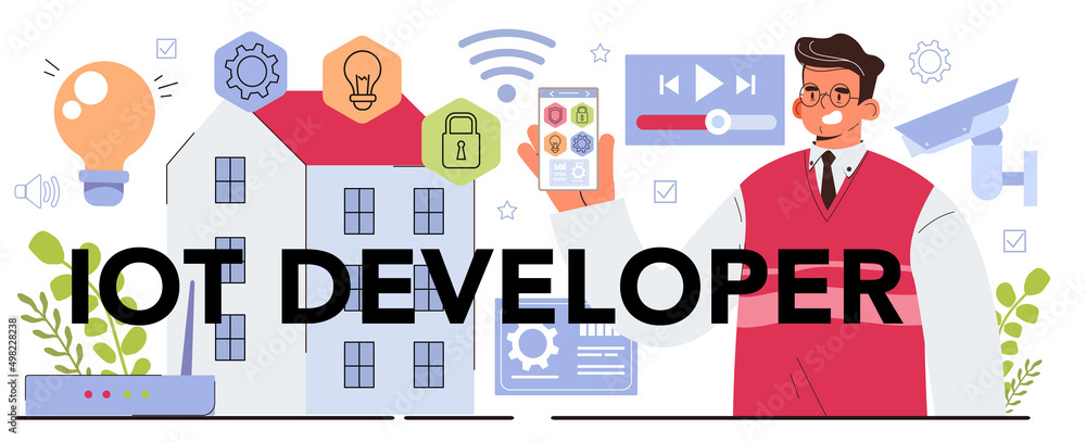 Poster internet of things development typographic header. smart wireless