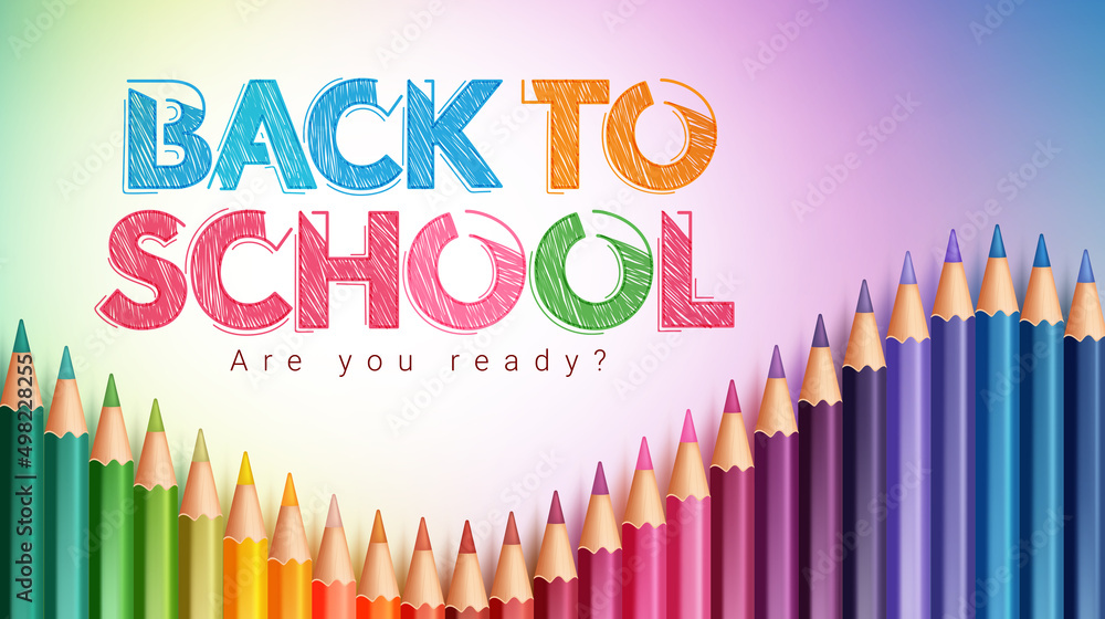 Aufkleber back to school vector design. back to school text in multicolor background with color pencil palette