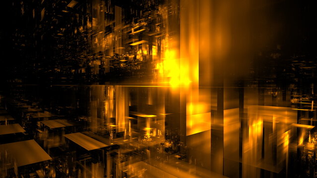 Business technology blurred Polygonal geometric cyberpunk space. Hi tech digital interior Abstract data center server. Communication technologies education and science. 3D render