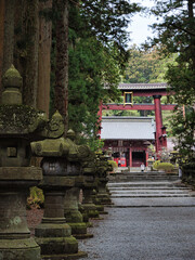 北口本宮冨士浅間神社の参道から見える拝殿
