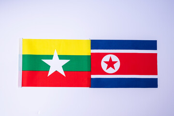 North Korea against Myanmar flags. freindship, war, conflict, Politics and relationship concept