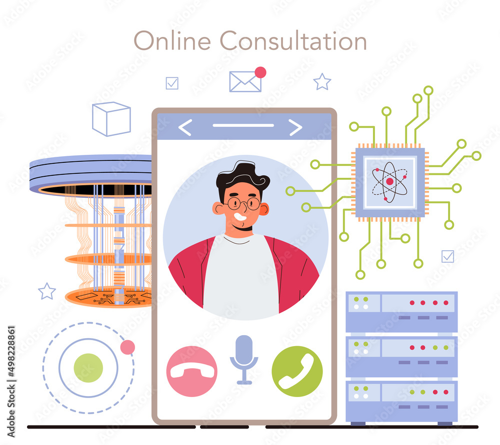 Poster quantum computer developing online service or platform