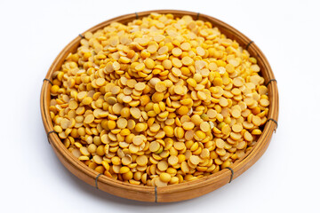 Peeled split soy beans on bamboo plate