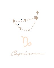 Hand drawn vector abstract stock graphic simple astrology celestial illustration constellation collection modern artistic contemporary print template symbol of zodiac sign Capricorn with star,isolated