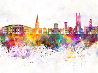 Derby skyline in watercolor background