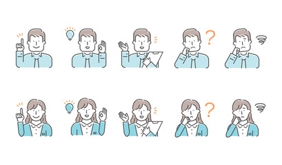 Simple business person (upper body)  gesture pattern illustration set