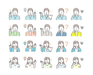 Simple young person (upper body)  gesture pattern illustration set