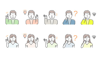 Simple young person (upper body)  gesture pattern illustration set