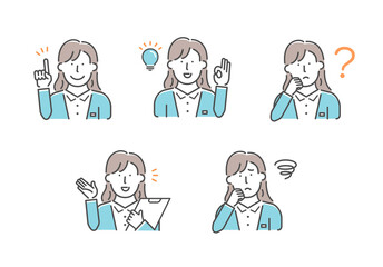 Obraz premium Simple business woman (upper body) gesture pattern illustration set