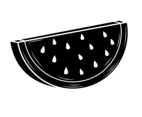 Black silhouette Slice of watermelon in isolate on white background. Vector illustration