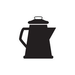 Coffee pot icon in black flat glyph, filled style isolated on white background
