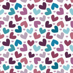 Fototapeta na wymiar Hearts pattern. Seamless white background with colorful symbols of love. Hearts for Valentine day or wedding designs, textile, wrapping. Vector illustration