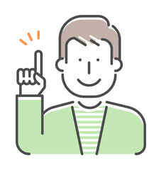 Simple young man (upper body)  gesture illustration | idea, pointing, inspiration
