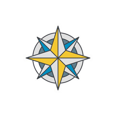 Fototapeta premium Compass direction, windrose icon in color icon, isolated on white background 